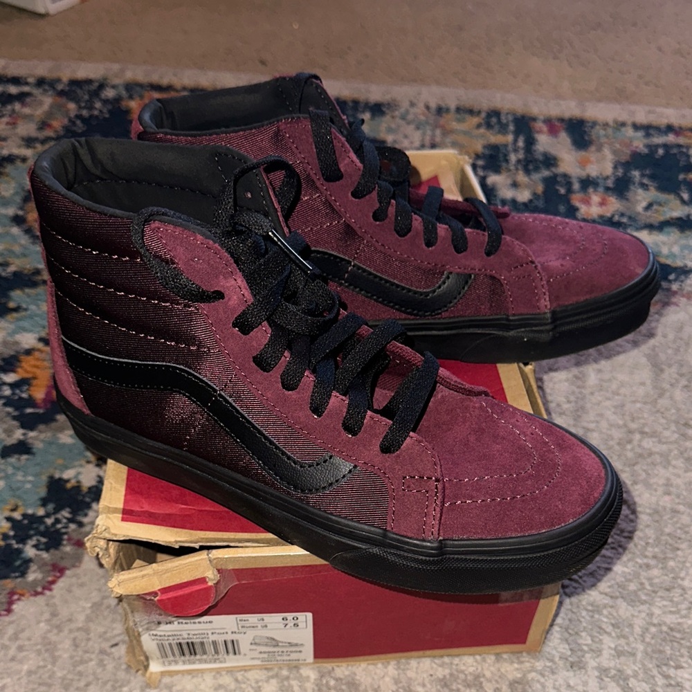 Vans Women's Burgundy and Black High-Top Sneakers - Picture 7 of 8